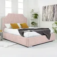 Ascend Single Bed Frame with Lined Headboard - Pink, Velvet