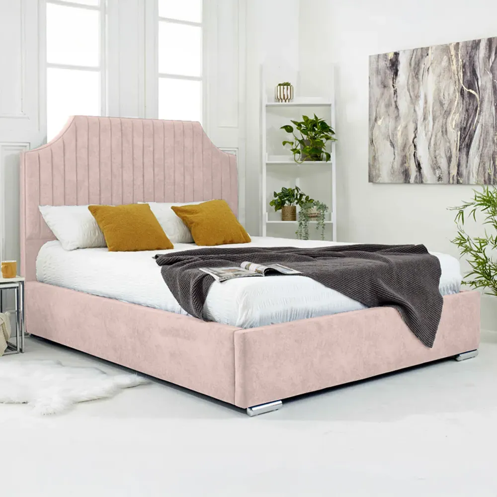 Ascend Single Bed Frame with Lined Headboard - Pink, Velvet