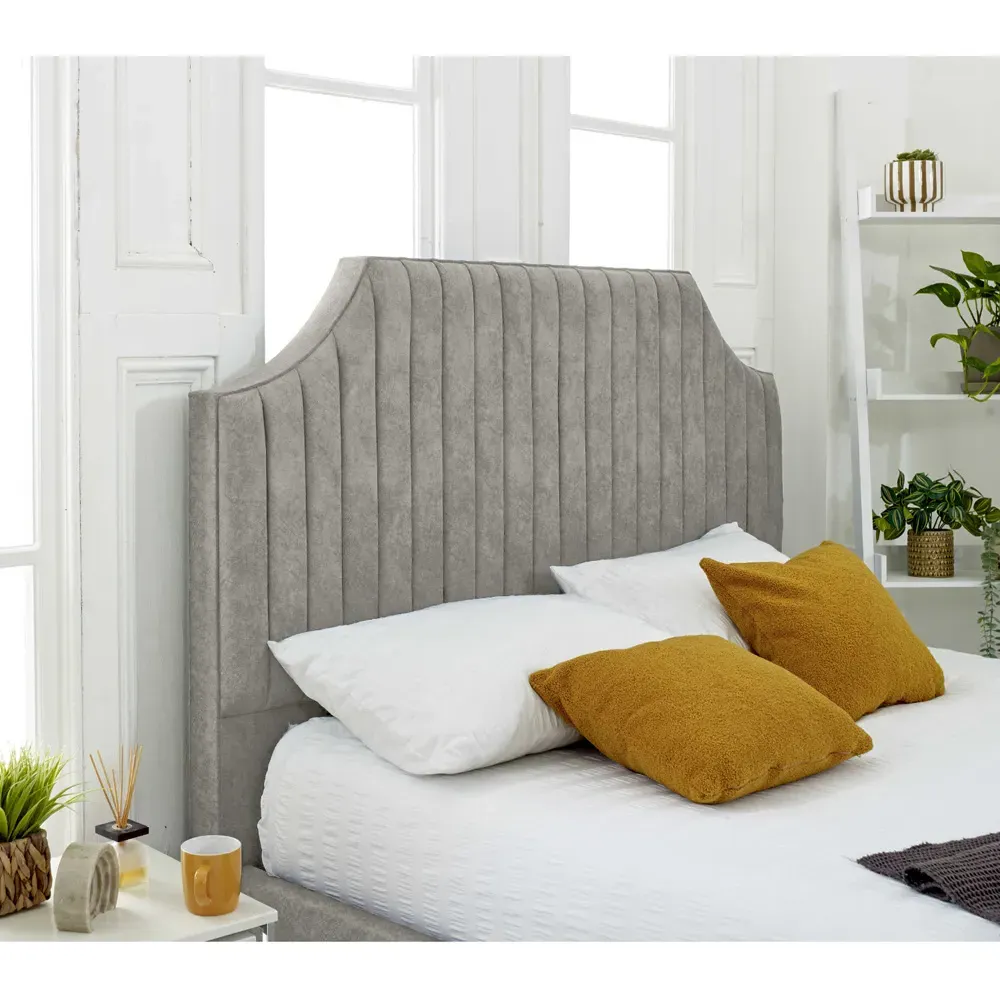 Ascend Single Bed Frame with Lined Headboard - Silver, Velvet