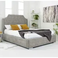 Ascend Single Bed Frame with Lined Headboard - Silver, Velvet