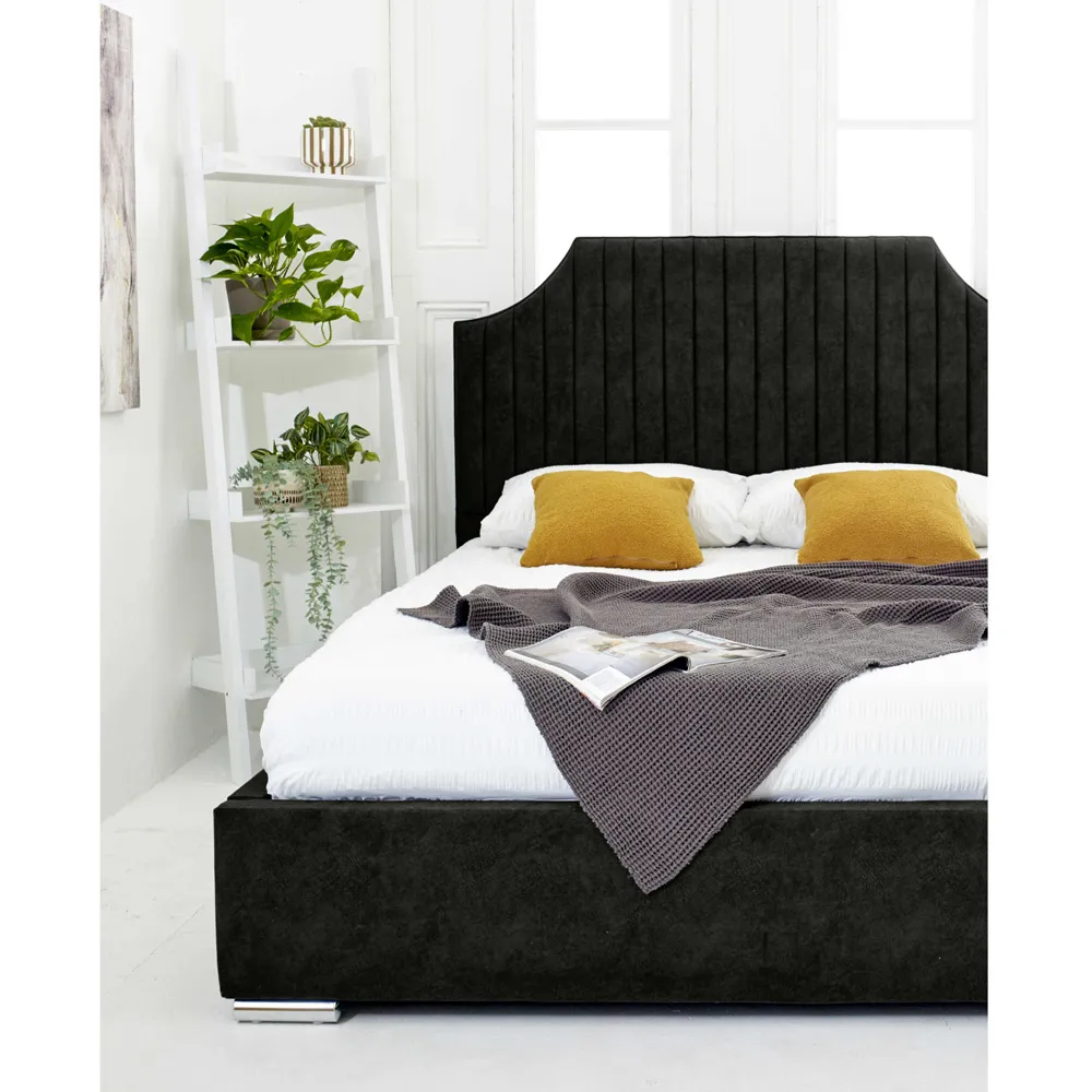Ascend Small Double Bed Frame with Lined Headboard - Black, Velvet