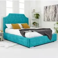 Ascend Small Double Bed Frame with Lined Headboard - Blue, Velvet