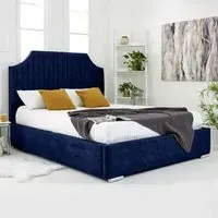 Ascend Small Double Bed Frame with Lined Headboard - Blue, Velvet