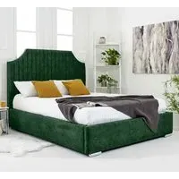 Ascend Small Double Bed Frame with Lined Headboard - Green, Velvet