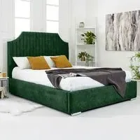 Ascend Super King Size Bed Frame with Lined Headboard - Green, Velvet