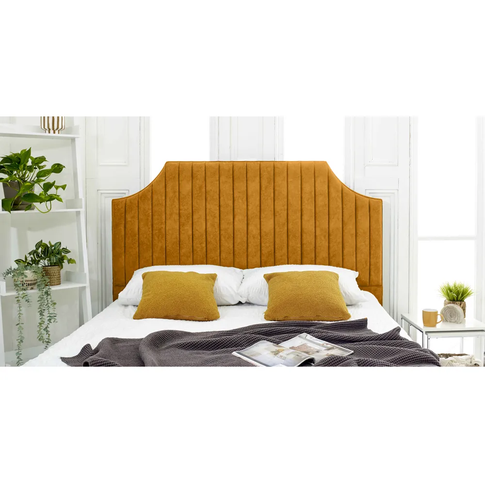 Ascend Super King Size Bed Frame with Lined Headboard - Mustard, Velvet