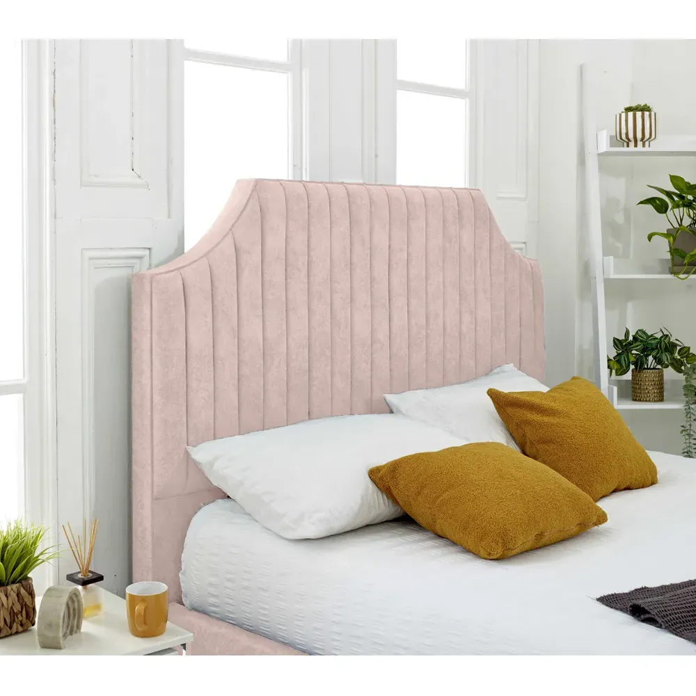 Ascend Super King Size Bed Frame with Lined Headboard - Pink, Velvet