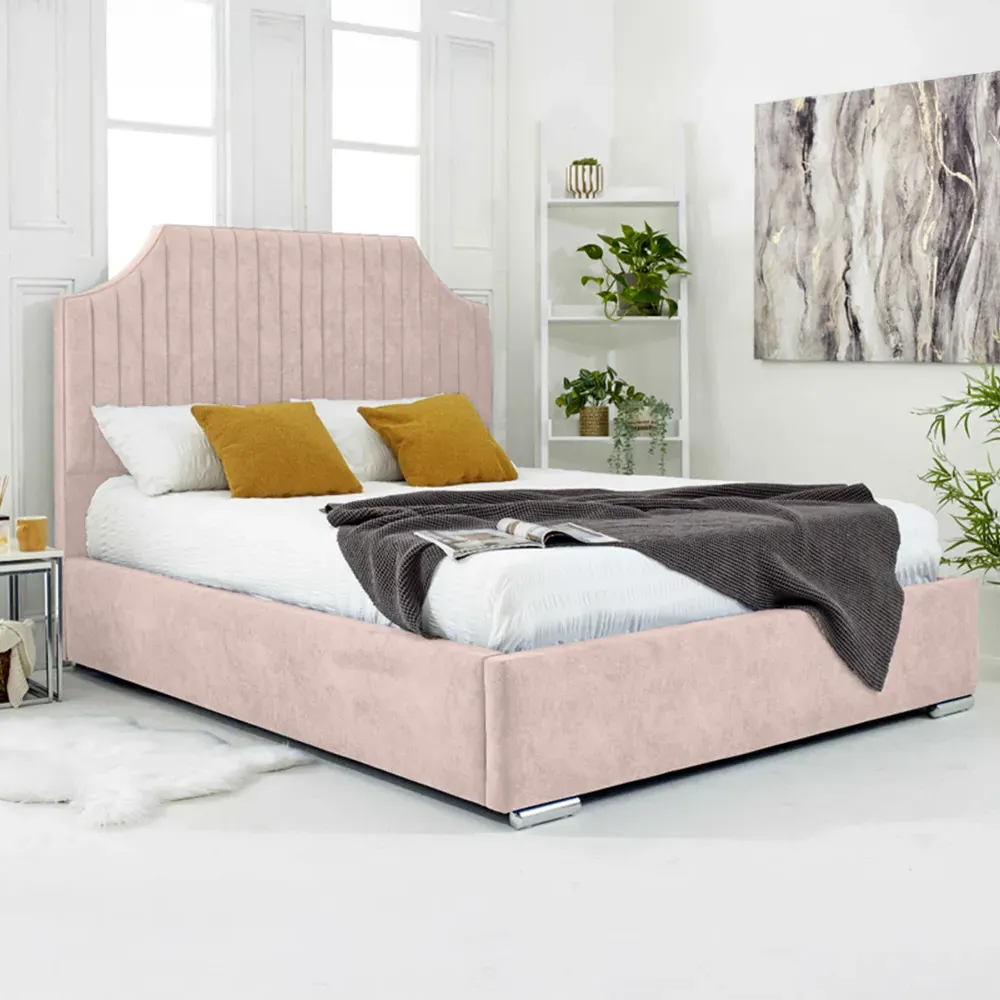 Ascend Super King Size Bed Frame with Lined Headboard - Pink, Velvet