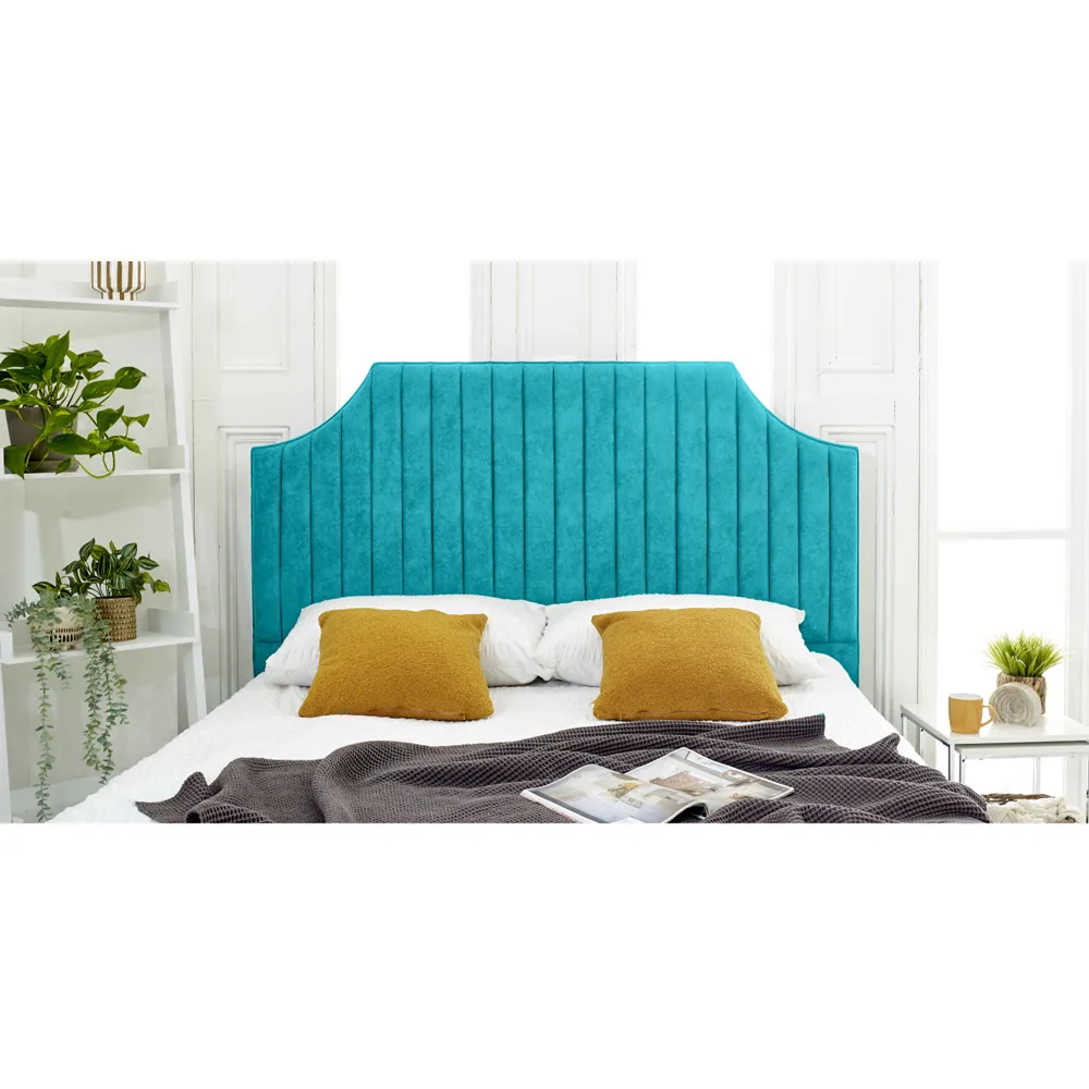 Ascend Super King Size Bed Frame with Lined Headboard - Teal, Velvet