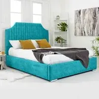 Ascend Super King Size Bed Frame with Lined Headboard - Teal, Velvet