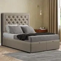 Castle Double Ottoman Bed with Storage - Beige, Linen