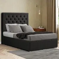 Castle Double Ottoman Bed with Storage - Black, Linen