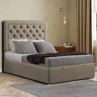 Castle Double Ottoman Bed with Storage - Cream, Malham Weave