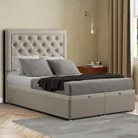 Castle Double Ottoman Bed with Storage - Cream, Malham Weave