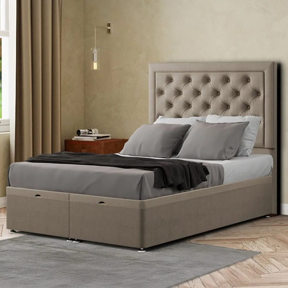 Castle Double Ottoman Bed with Storage - Cream, Malham Weave