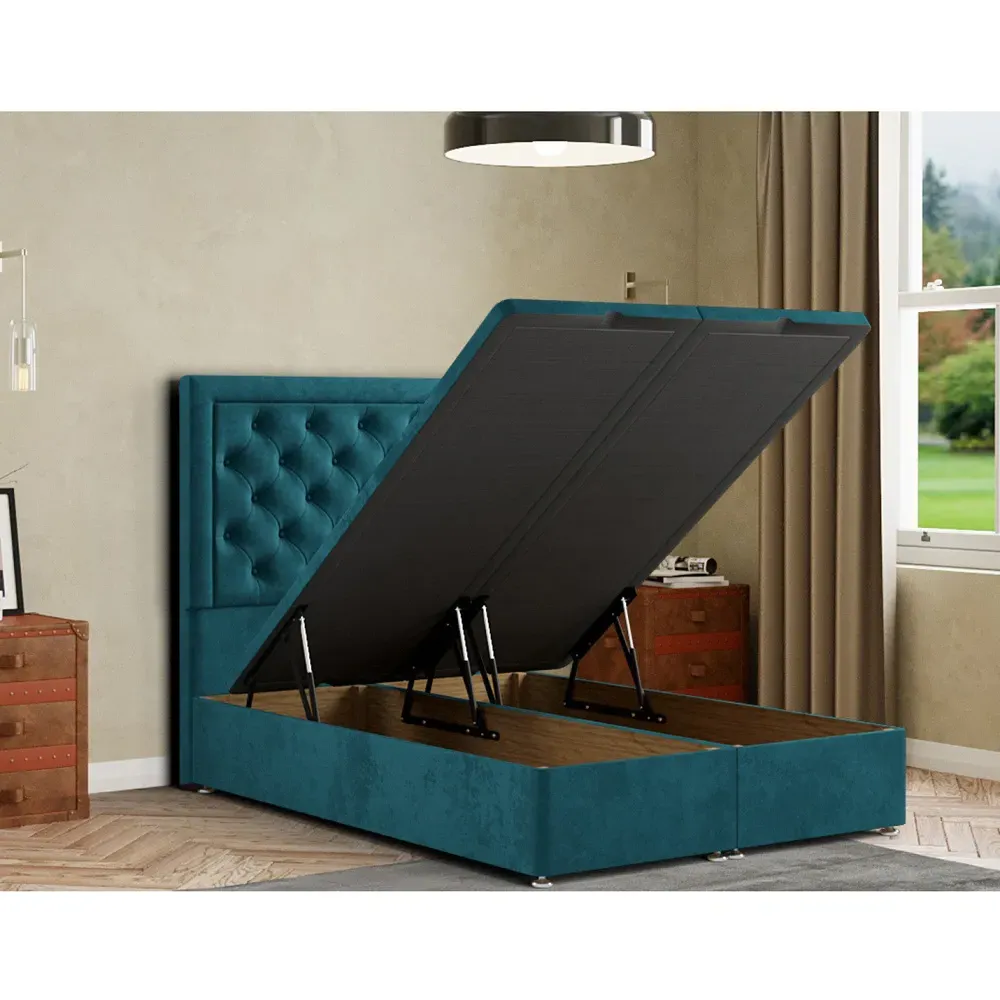 Castle Double Ottoman Bed with Storage - Emerald, Plush