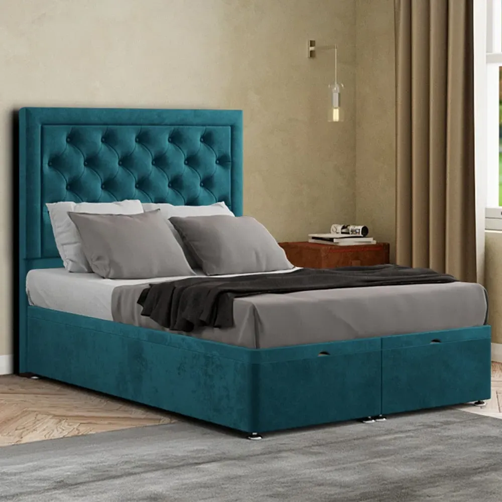 Castle Double Ottoman Bed with Storage - Emerald, Plush