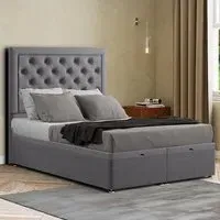 Castle Double Ottoman Bed with Storage - Grey, Linen