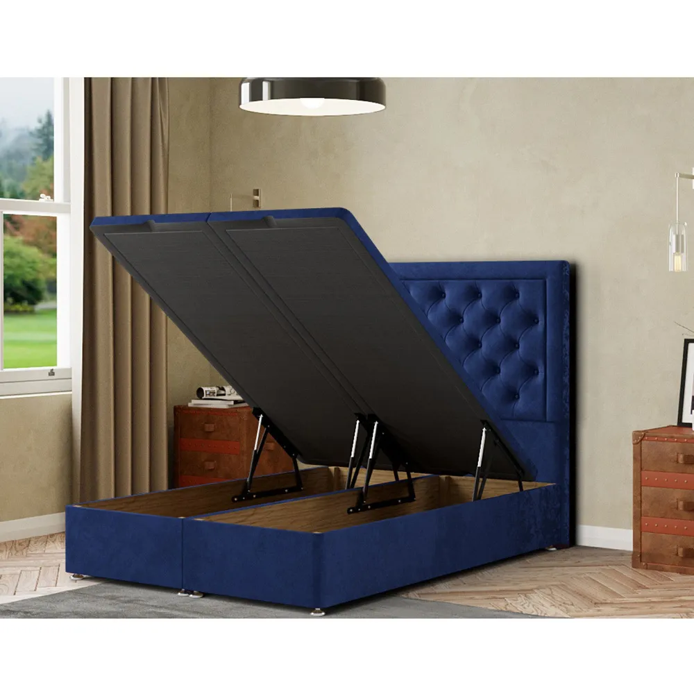 Castle Double Ottoman Bed with Storage - Navy, Plush