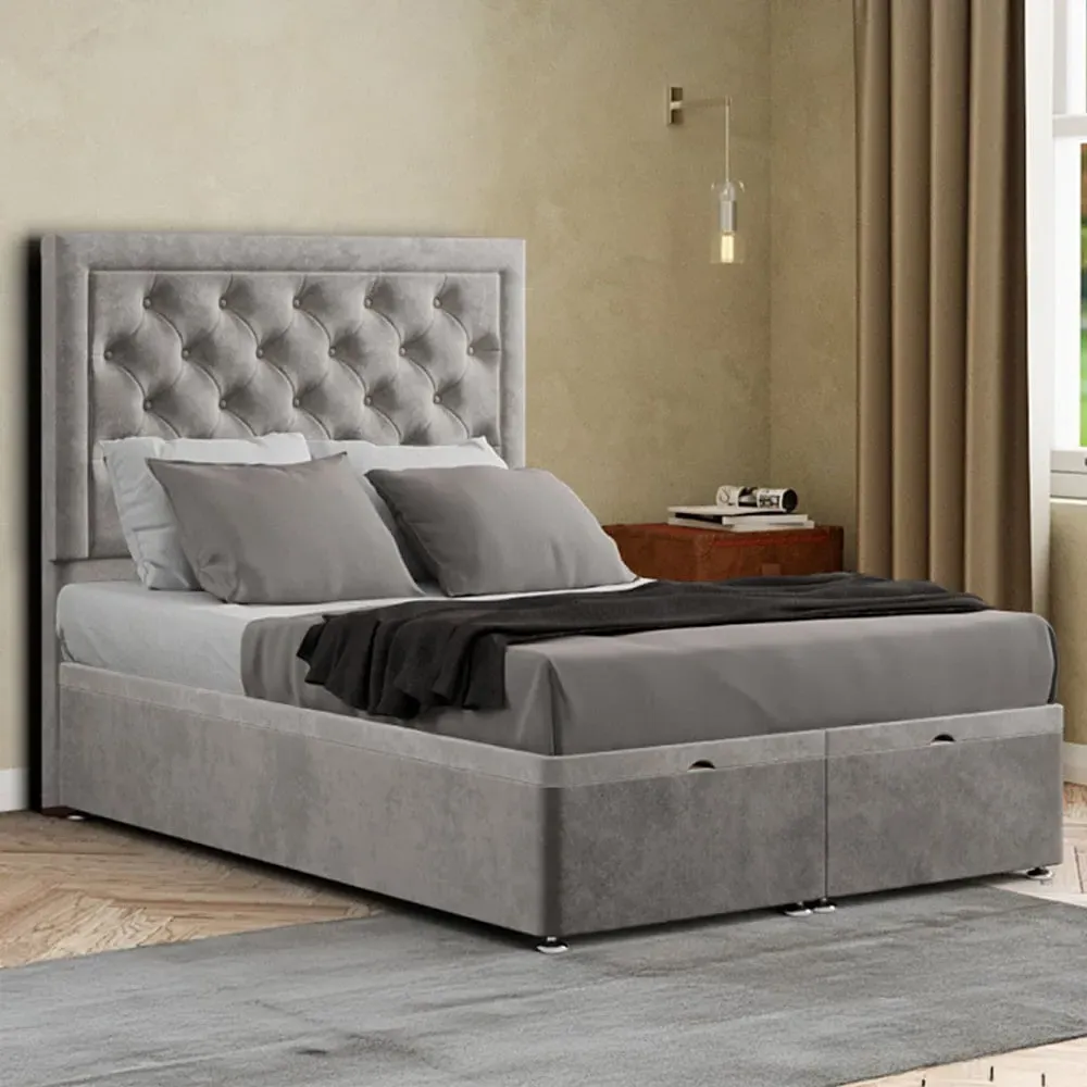 Castle Double Ottoman Bed with Storage - Silver, Plush
