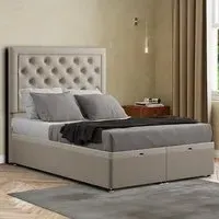 Castle King Ottoman Bed with Storage - Cream, Malham Weave
