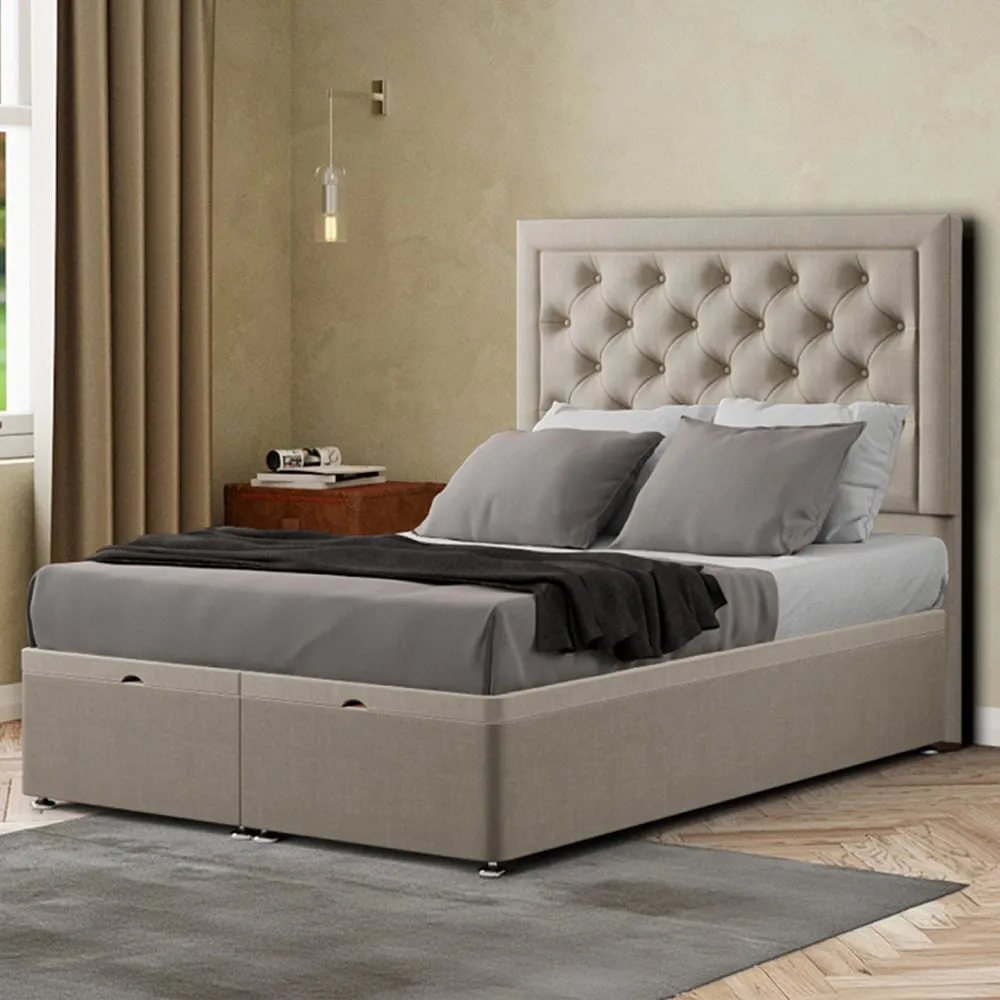 Castle King Ottoman Bed with Storage - Cream, Malham Weave