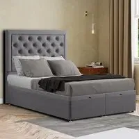 Castle King Size Ottoman Bed with Storage - Grey, Linen
