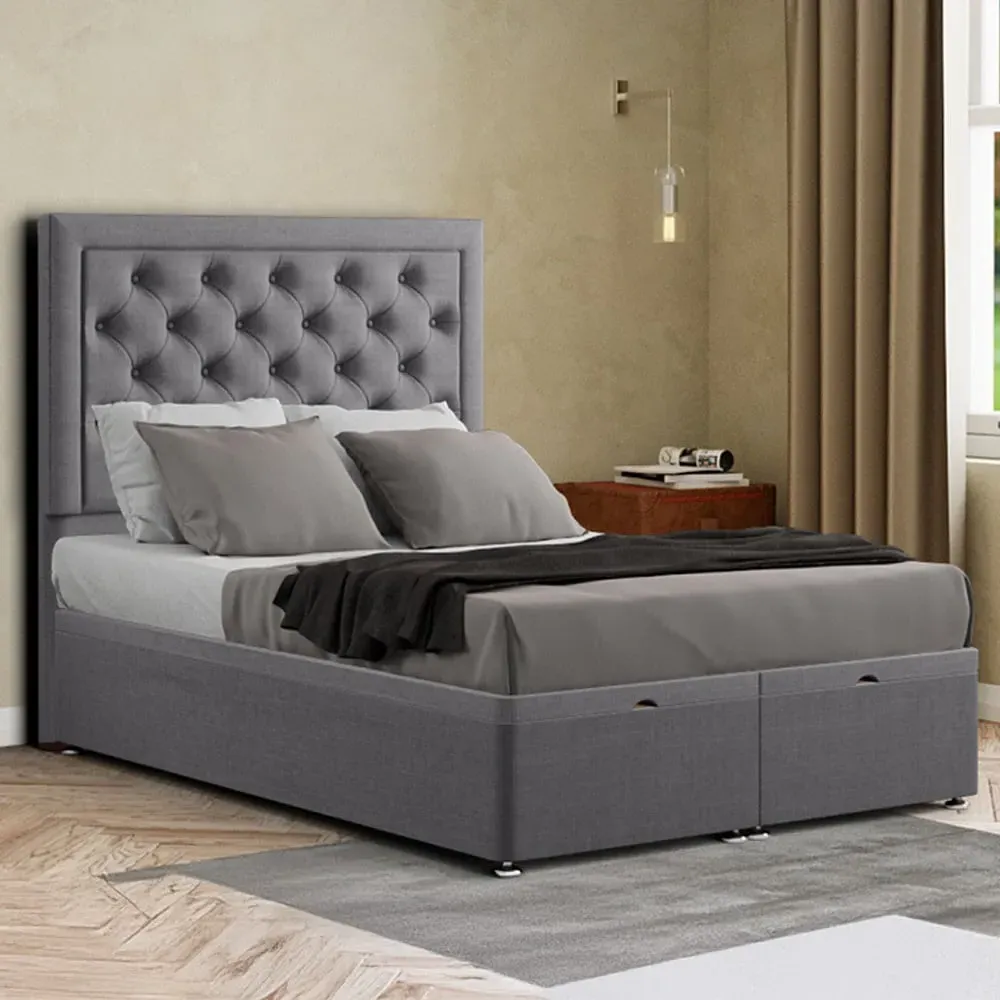 Castle King Size Ottoman Bed with Storage - Grey, Linen