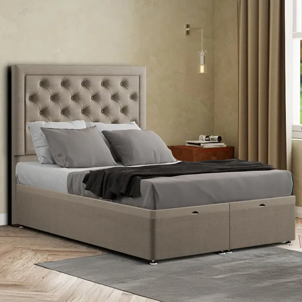 Castle Single Ottoman Bed with Storage - Beige, Linen image