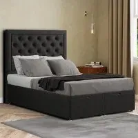 Castle Single Ottoman Bed with Storage - Black, Linen