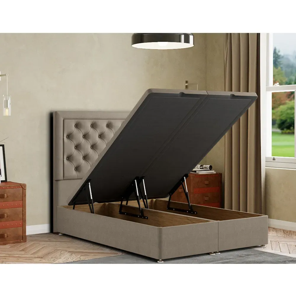 Castle Single Ottoman Bed with Storage - Cream, Malham Weave