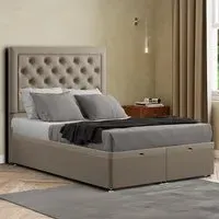 Castle Single Ottoman Bed with Storage - Cream, Malham Weave
