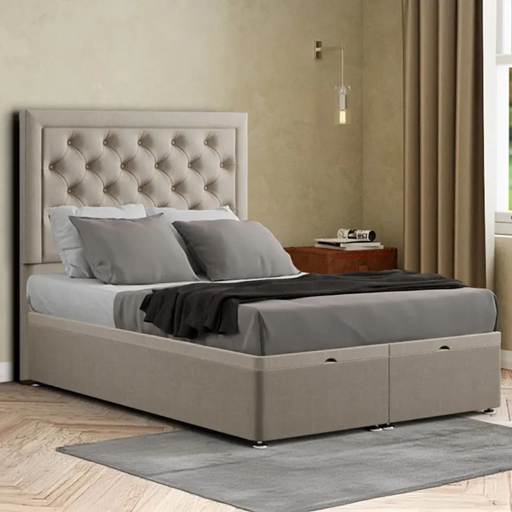 Castle Single Ottoman Bed with Storage - Cream, Malham Weave