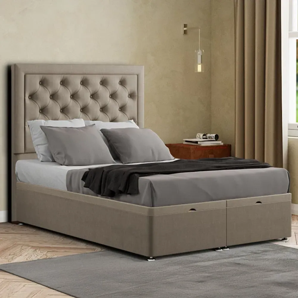 Castle Single Ottoman Bed with Storage - Cream, Malham Weave image