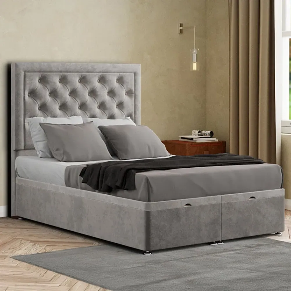 Castle Single Ottoman Bed with Storage - Silver, Plush