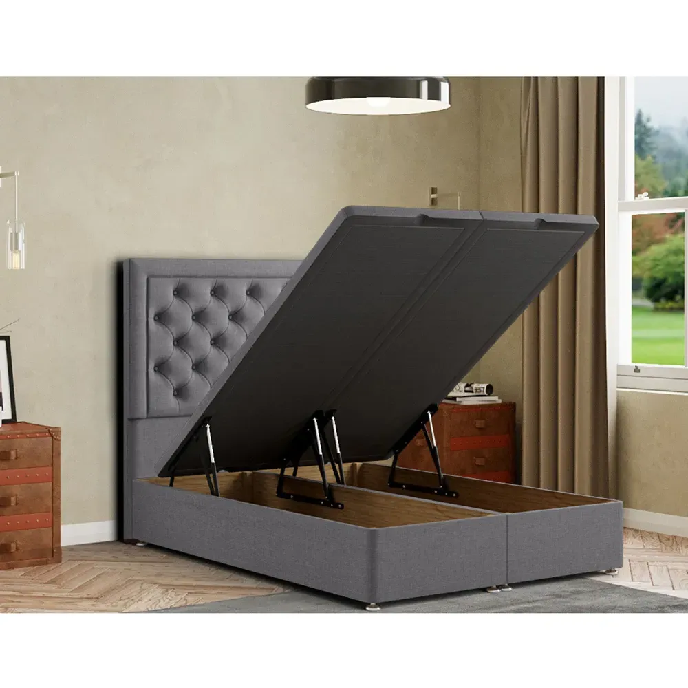 Castle Small Double Ottoman Bed with Storage - Grey, Linen