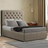 Castle Super King Ottoman Bed with Storage - Cream, Malham Weave