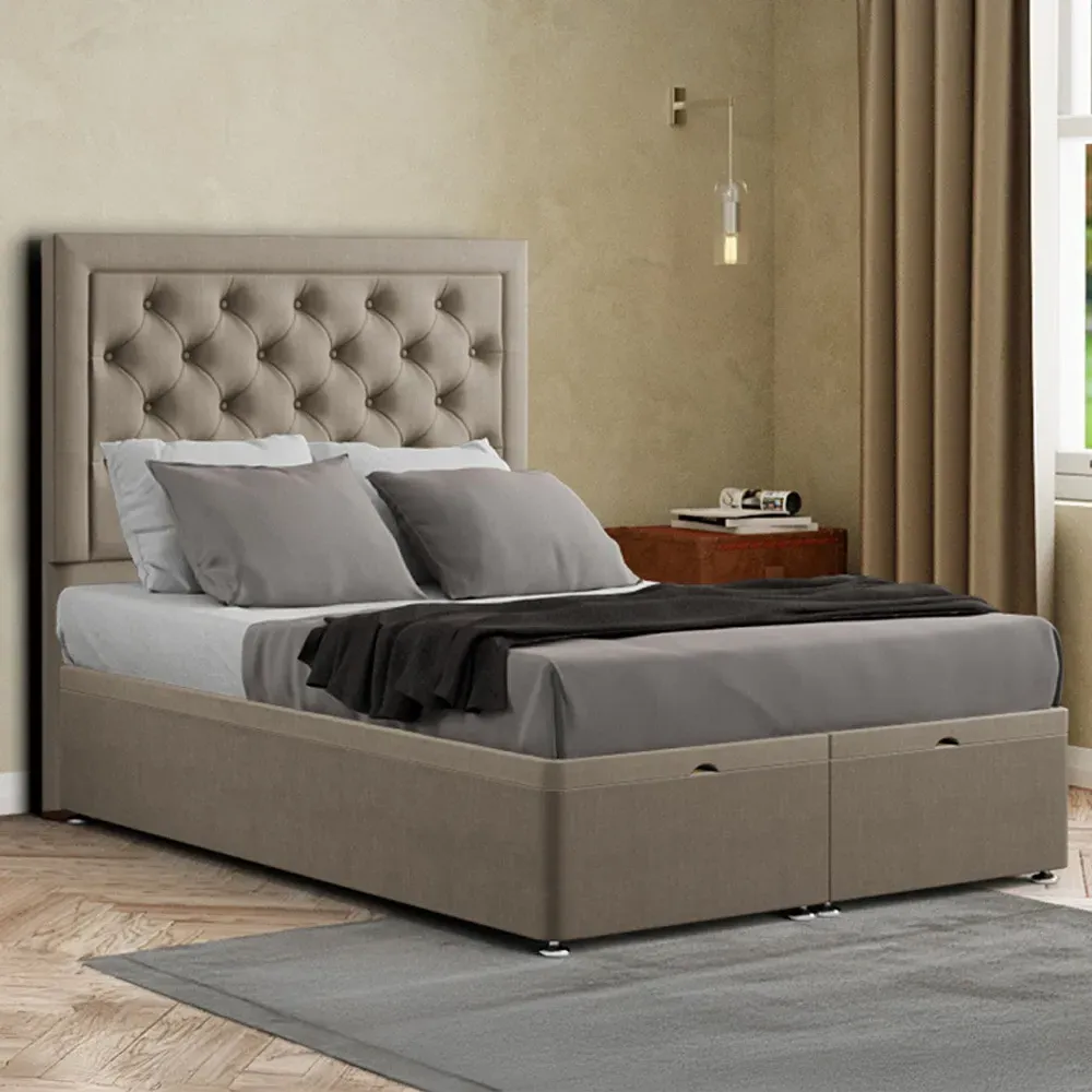 Castle Super King Ottoman Bed with Storage - Cream, Malham Weave