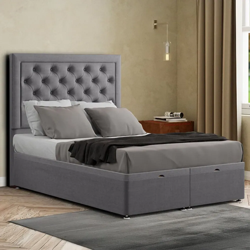 Castle Super King Ottoman Bed with Storage - Grey, Linen