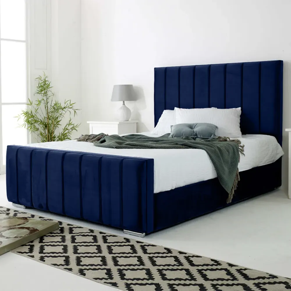 Coraline Double Bed Frame - Blue, Velvet
