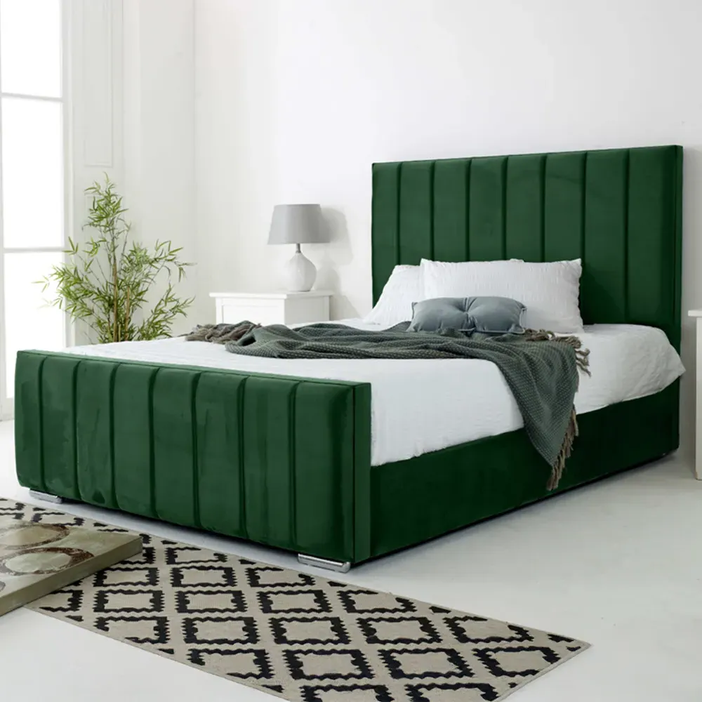Coraline Double Bed Frame - Green, Velvet