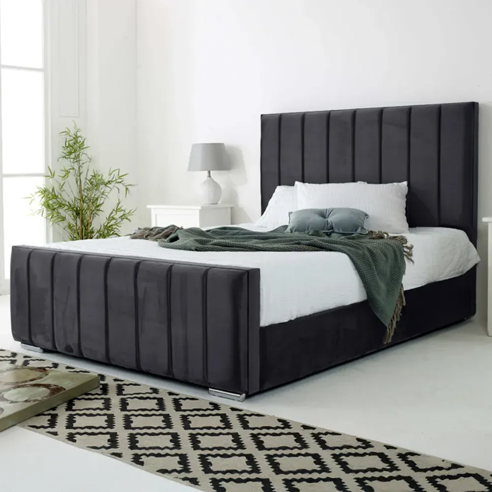 Coraline Double Bed Frame - Grey, Velvet