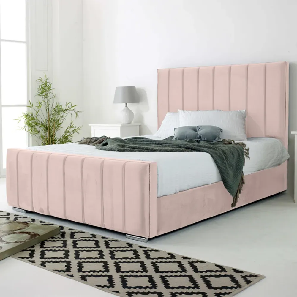 Coraline Double Bed Frame - Pink, Velvet