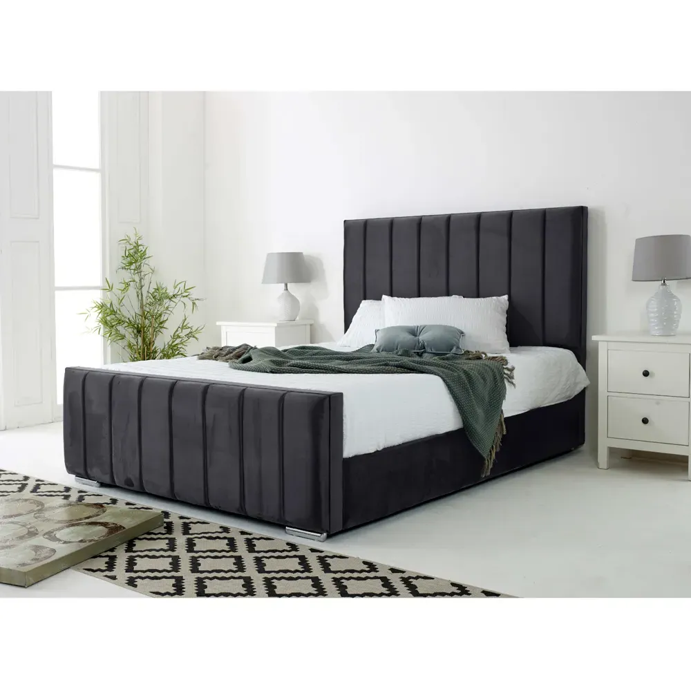 Coraline King Size Bed Frame - Grey, Velvet