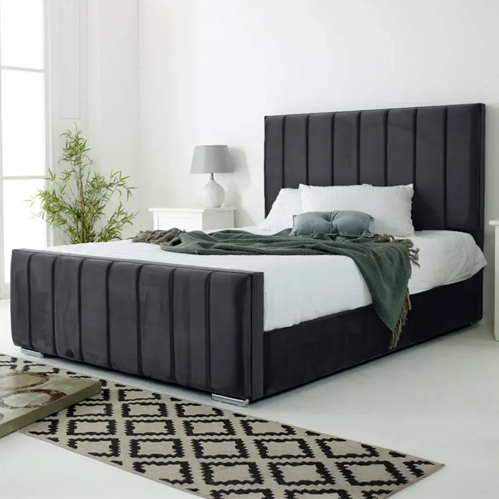 Coraline King Size Bed Frame - Grey, Velvet