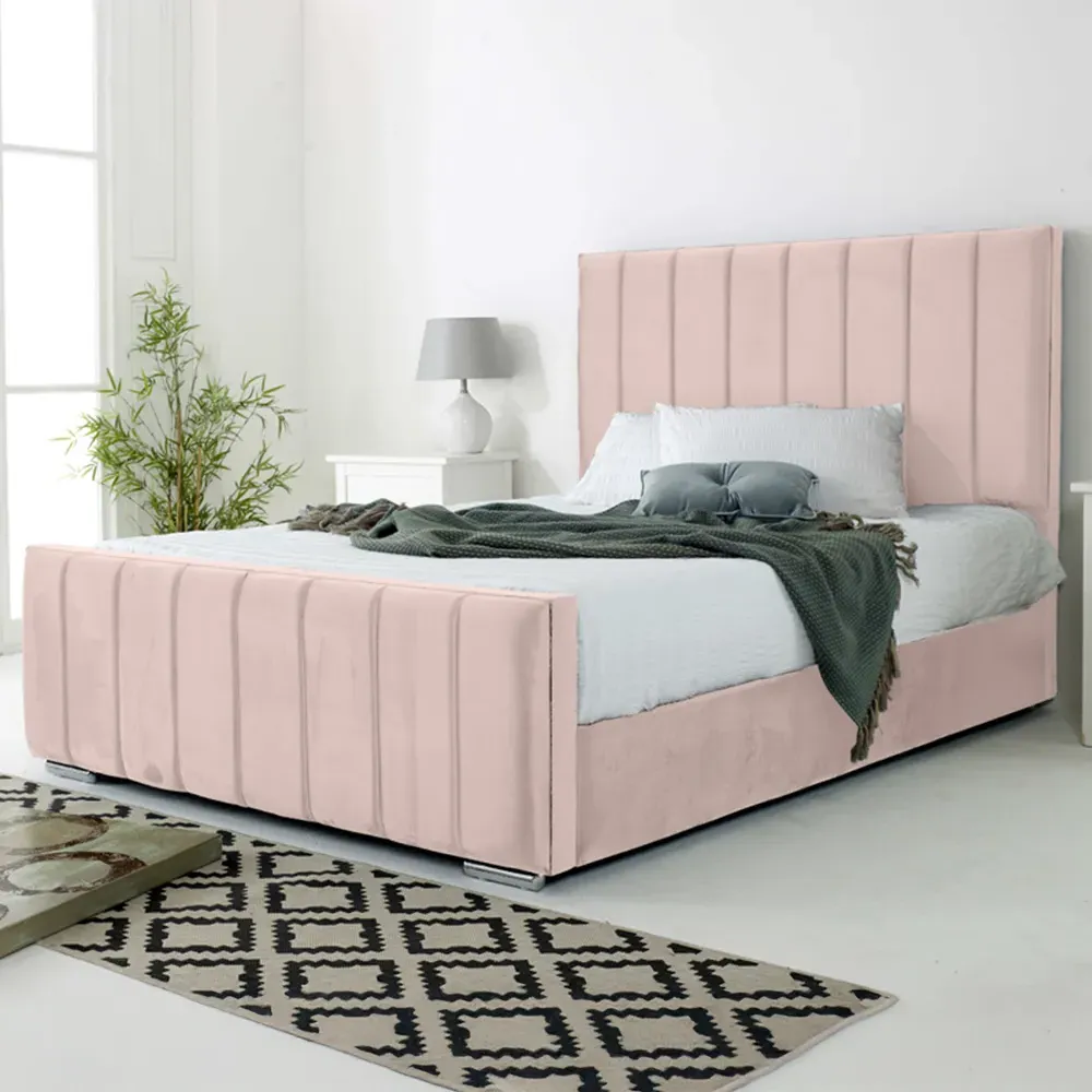 Coraline King Size Bed Frame - Pink, Velvet