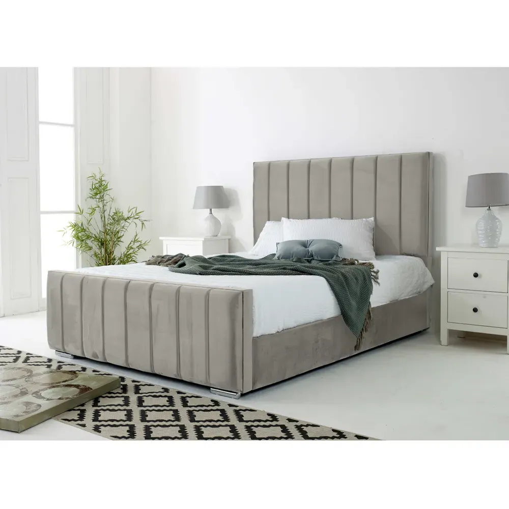 Coraline King Size Bed Frame - Silver, Velvet