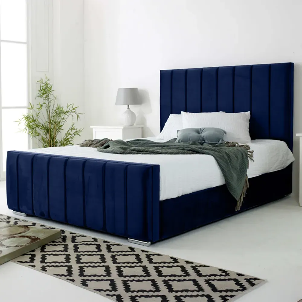 Coraline Single Bed Frame - Blue, Velvet