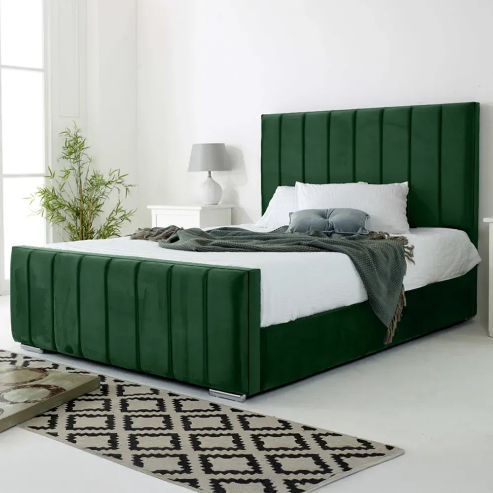 Coraline Single Bed Frame - Green, Velvet
