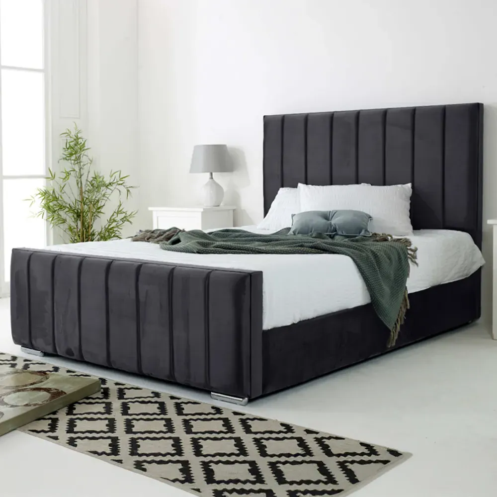 Coraline Single Bed Frame - Grey, Velvet